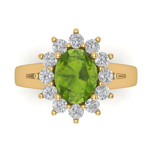 2.72 cttw Natural Peridot Hidden Halo Engagement Ring - Solid Yellow Gold (VVS1, Oval Cut,9x7mm)