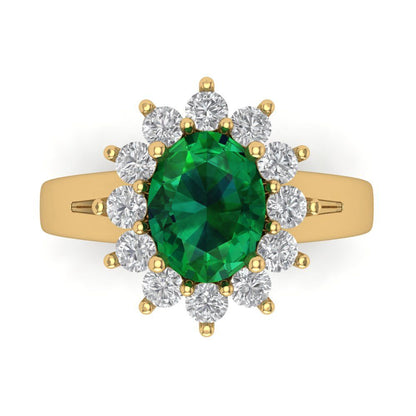 2.72 cttw Simulated Emerald Hidden Halo Engagement Ring - Solid Gold (Oval Cut,9x7mm)