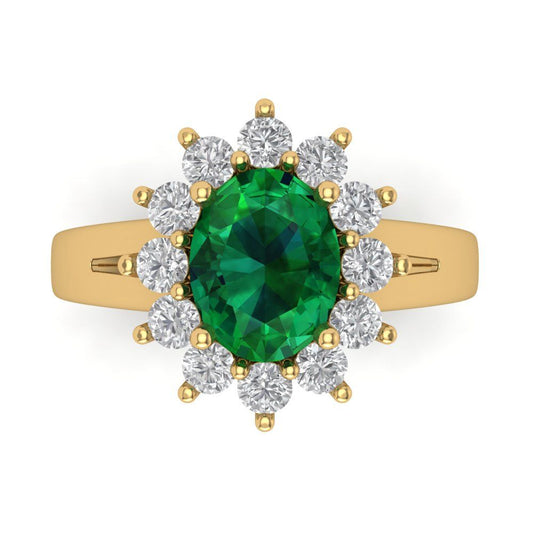 2.72 cttw Simulated Emerald Hidden Halo Engagement Ring - Solid Yellow Gold (VVS1, Oval Cut,9x7mm)
