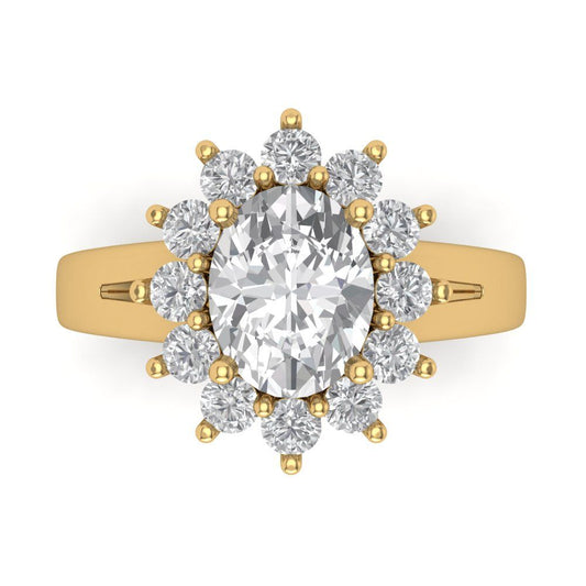 2.72 cttw White Sapphire Hidden Halo Engagement Ring - Solid Yellow Gold (VVS1, Oval Cut,9x7mm)
