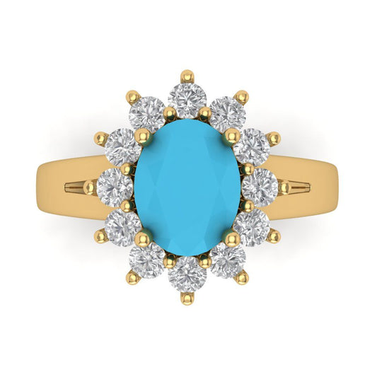 2.72 cttw Simulated Turquoise Hidden Halo Engagement Ring - Solid Yellow Gold (VVS1, Oval Cut,9x7mm)