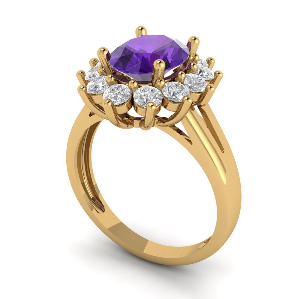 2.72 cttw Natural Amethyst Hidden Halo Engagement Ring - Solid Gold (Oval Cut,9x7mm)