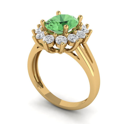2.72 cttw Zirconia Simulated Green Diamond Hidden Halo Engagement Ring - Solid Gold (VVS1, Oval Cut,9x7mm)