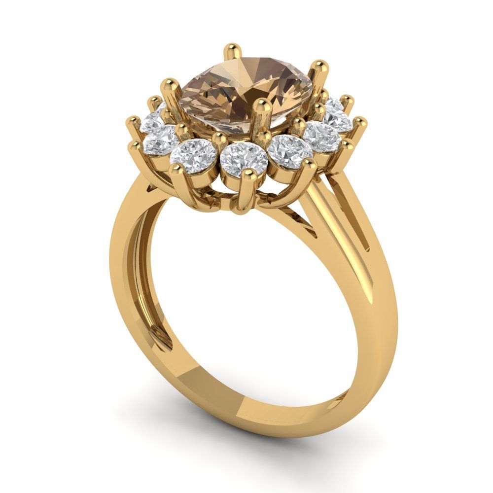 2.72 cttw Zirconia Simulated Champagne Diamond Hidden Halo Engagement Ring - Solid Gold (VVS1, Oval Cut,9x7mm)