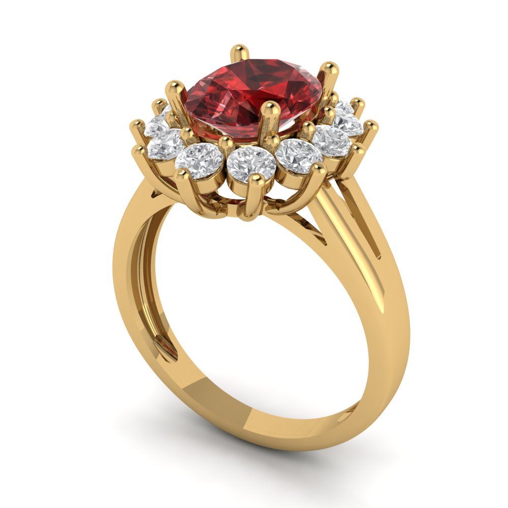 2.72 cttw Natural Garnet Hidden Halo Engagement Ring - Solid Gold (Oval Cut,9x7mm)
