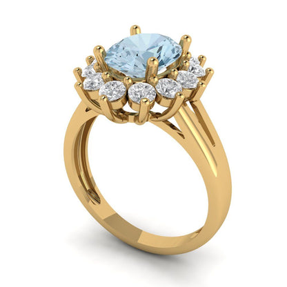 2.72 cttw Zirconia Simulated Blue Diamond Hidden Halo Engagement Ring - Solid Gold (VVS1, Oval Cut,9x7mm)