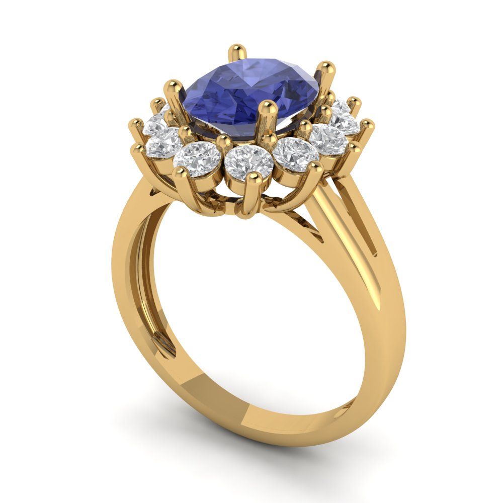 2.72 cttw Simulated Tanzanite Hidden Halo Engagement Ring - Solid Gold (Oval Cut,9x7mm)