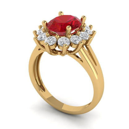 2.72 cttw Simulated Ruby Hidden Halo Engagement Ring - Solid Gold (Oval Cut,9x7mm)