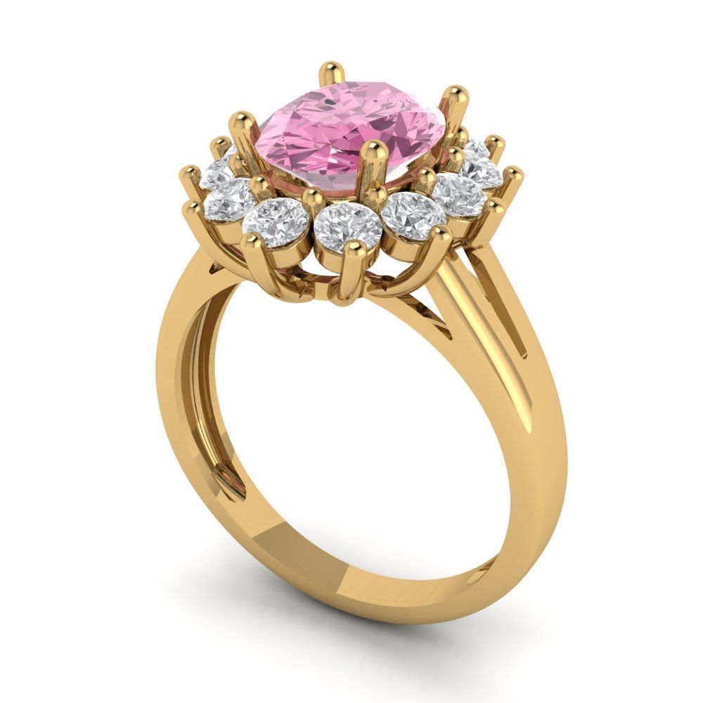 2.72 cttw Zirconia Simulated Pink Diamond Hidden Halo Engagement Ring - Solid Gold (VVS1, Oval Cut,9x7mm)