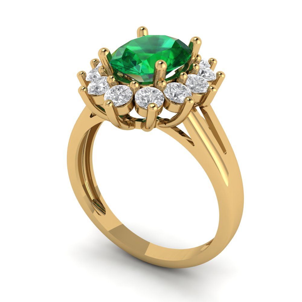 2.72 cttw Simulated Emerald Hidden Halo Engagement Ring - Solid Gold (Oval Cut,9x7mm)