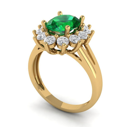 2.72 cttw Simulated Emerald Hidden Halo Engagement Ring - Solid Gold (Oval Cut,9x7mm)