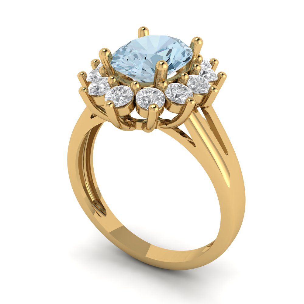2.72 cttw Natural Sky Blue Topaz Hidden Halo Engagement Ring - Solid Gold (Oval Cut,9x7mm)