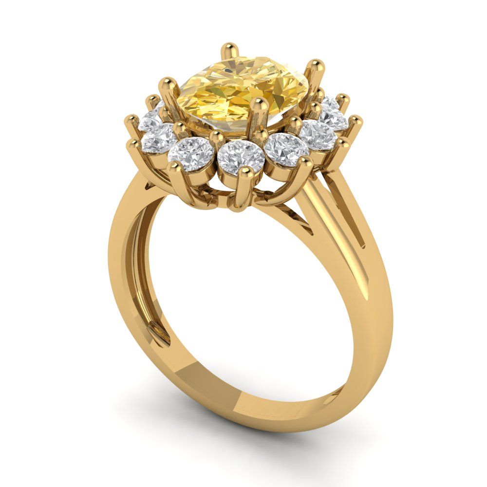 2.72 cttw Yellow Moissanite Hidden Halo Engagement Ring - Solid Gold (Oval Cut,9x7mm)