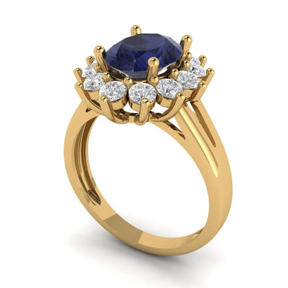 2.72 cttw Simulated Blue Sapphire Hidden Halo Engagement Ring - Solid Gold (Oval Cut,9x7mm)