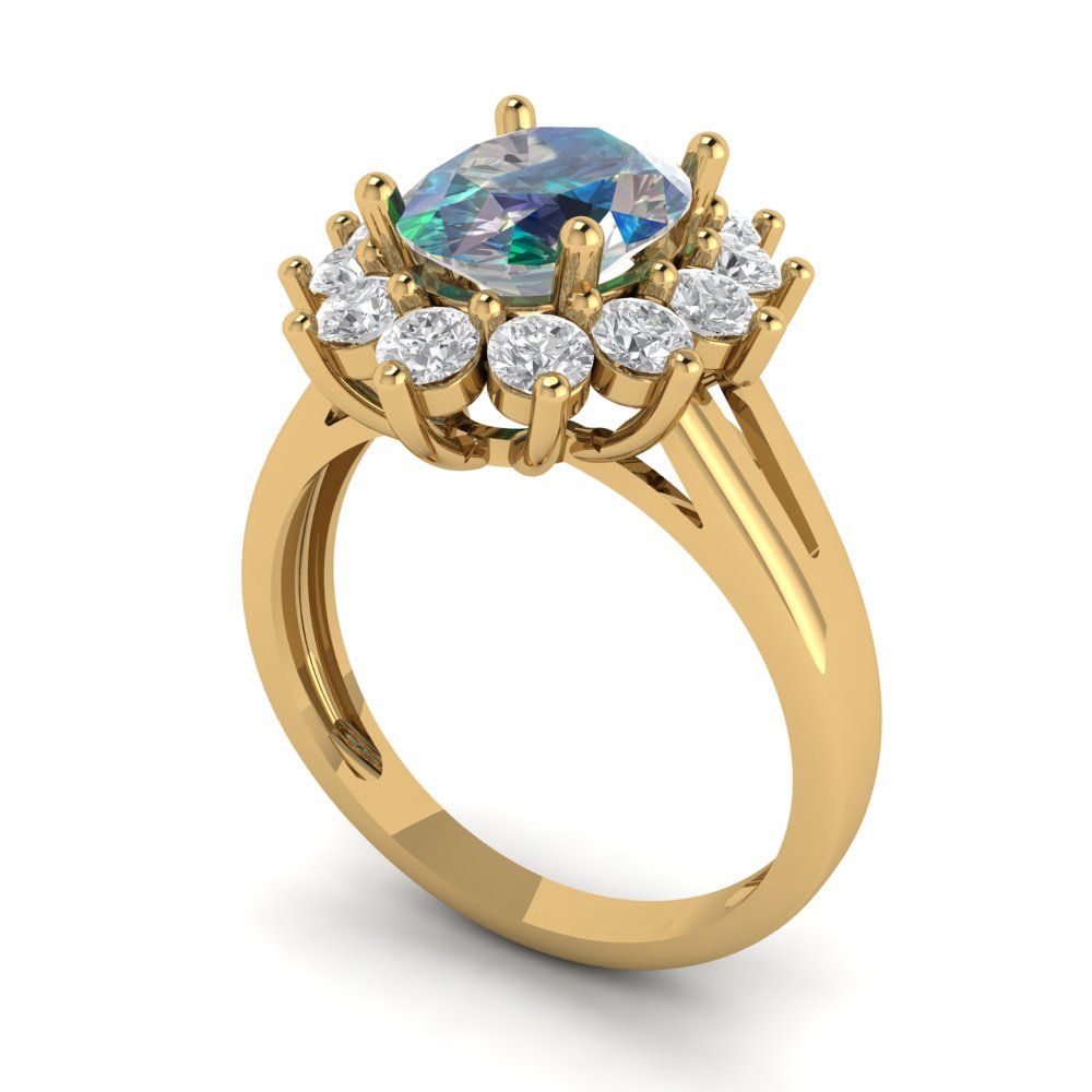 2.72 cttw Blue Moissanite Hidden Halo Engagement Ring - Solid Gold (Oval Cut,9x7mm)