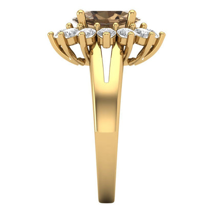 2.72 cttw Zirconia Simulated Champagne Diamond Hidden Halo Engagement Ring - Solid Gold (VVS1, Oval Cut,9x7mm)