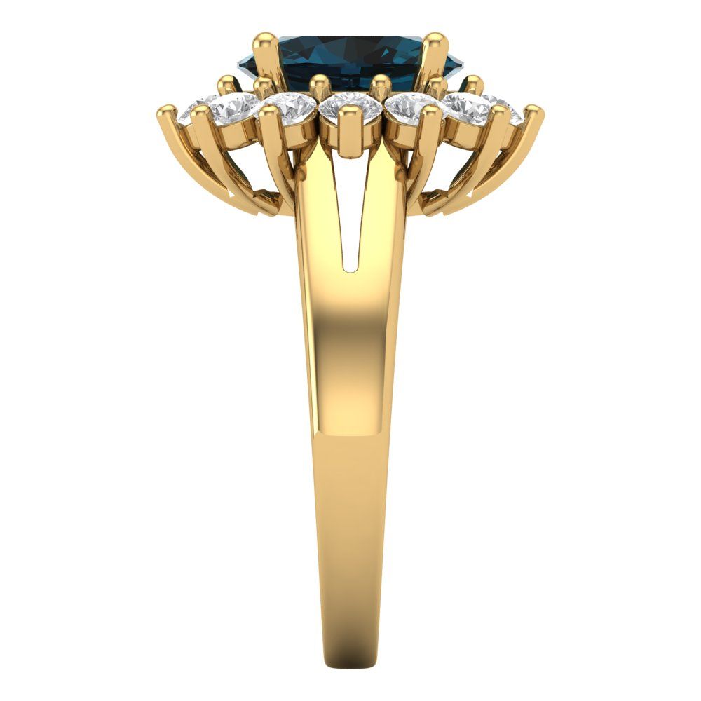 2.72 cttw Natural London Blue Topaz Hidden Halo Engagement Ring - Solid Gold (Oval Cut,9x7mm)