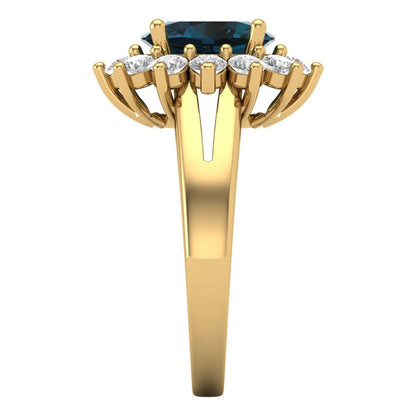 2.72 cttw Natural London Blue Topaz Hidden Halo Engagement Ring - Solid Gold (Oval Cut,9x7mm)