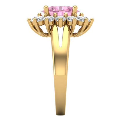 2.72 cttw Zirconia Simulated Pink Diamond Hidden Halo Engagement Ring - Solid Gold (VVS1, Oval Cut,9x7mm)
