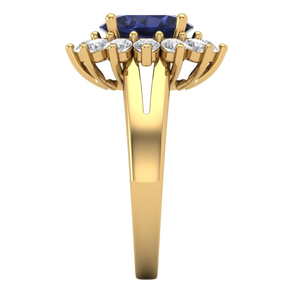 2.72 cttw Simulated Blue Sapphire Hidden Halo Engagement Ring - Solid Gold (Oval Cut,9x7mm)