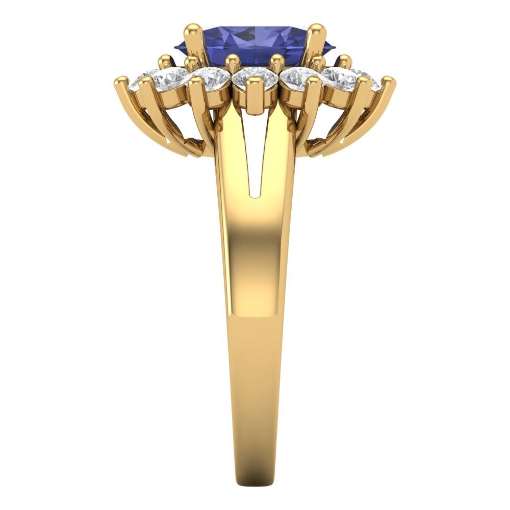2.72 cttw Simulated Tanzanite Hidden Halo Engagement Ring - Solid Gold (Oval Cut,9x7mm)