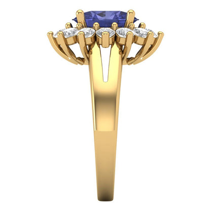 2.72 cttw Simulated Tanzanite Hidden Halo Engagement Ring - Solid Gold (Oval Cut,9x7mm)