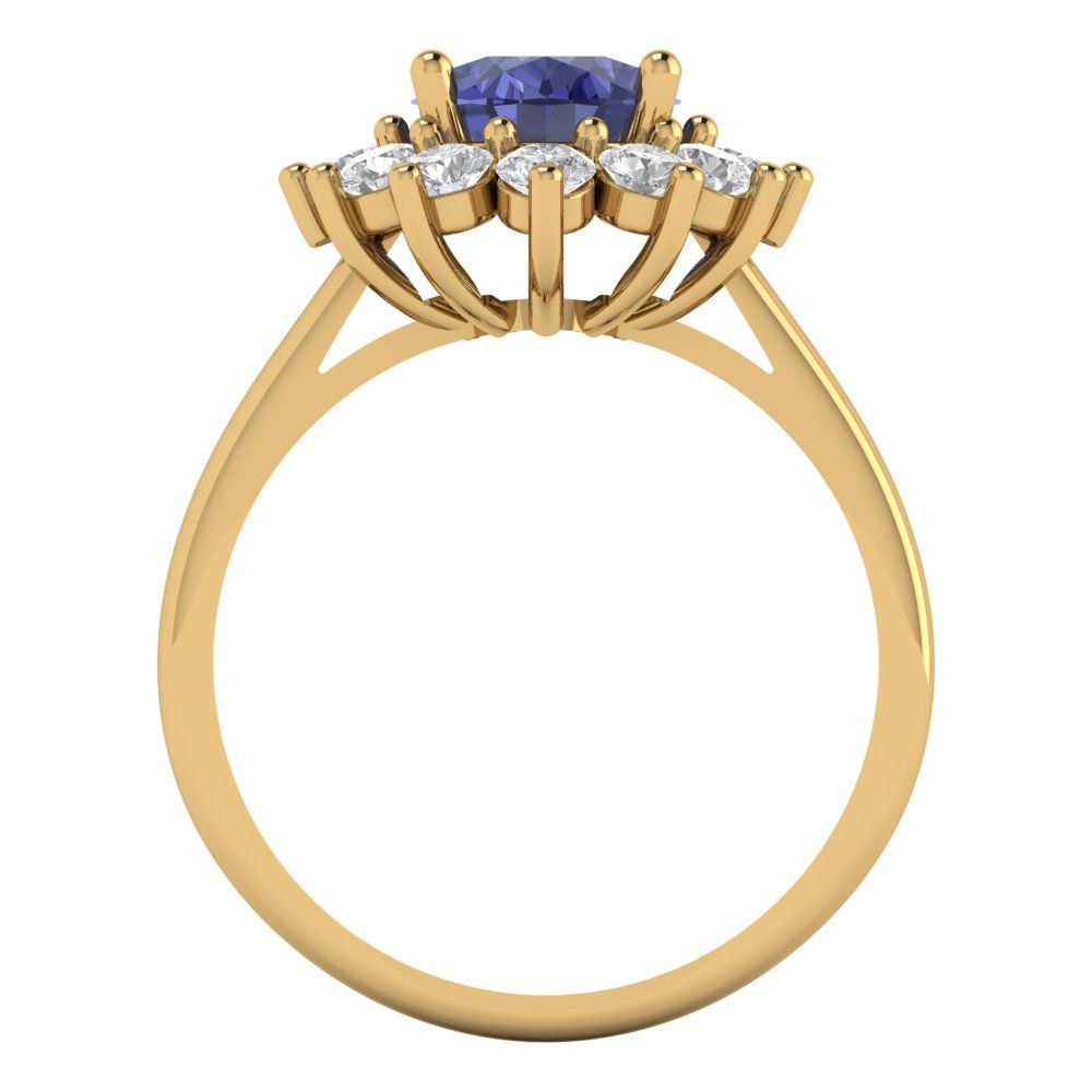 2.72 cttw Simulated Tanzanite Hidden Halo Engagement Ring - Solid Gold (Oval Cut,9x7mm)