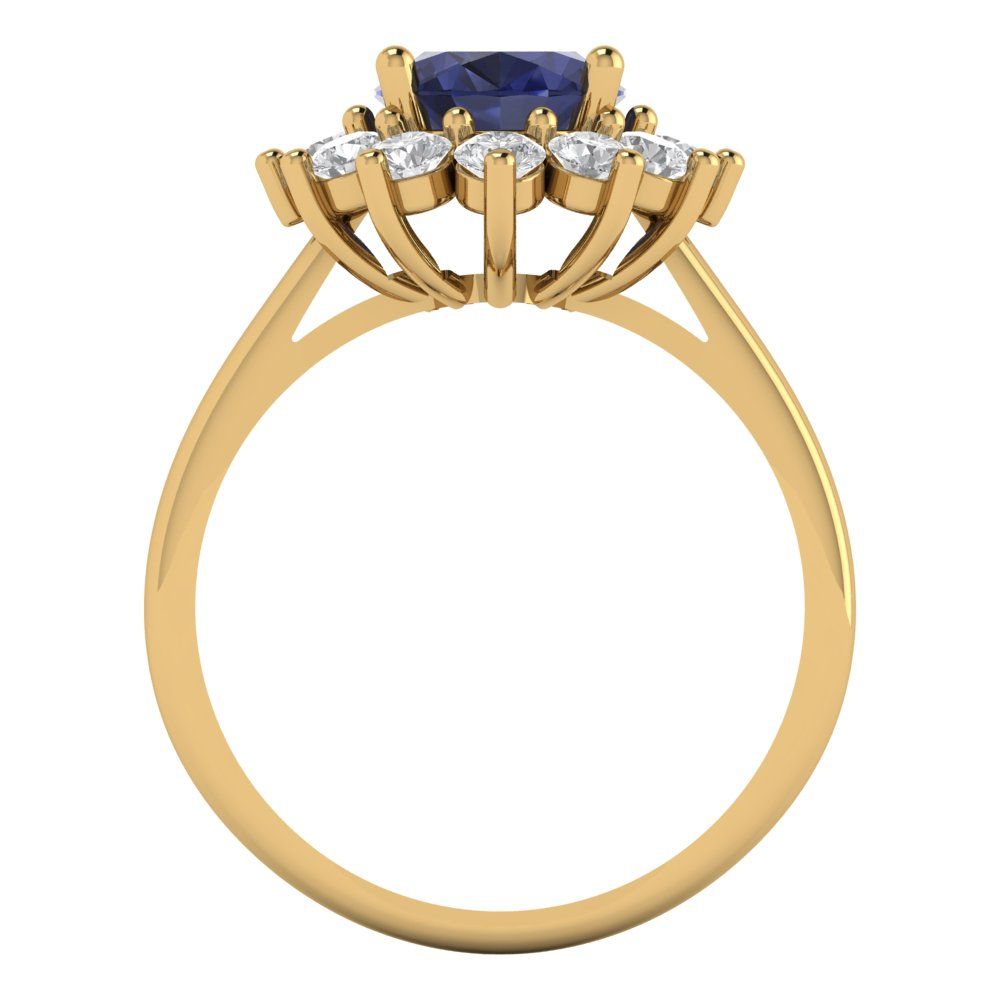 2.72 cttw Simulated Blue Sapphire Hidden Halo Engagement Ring - Solid Gold (Oval Cut,9x7mm)