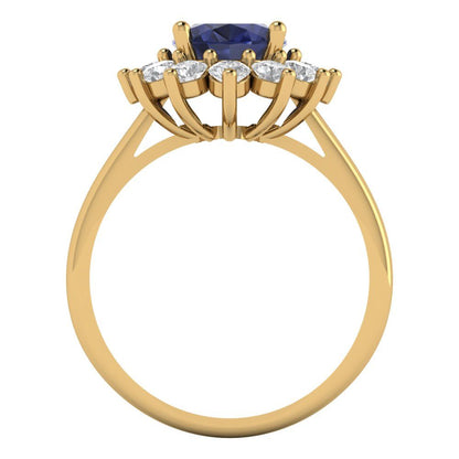 2.72 cttw Simulated Blue Sapphire Hidden Halo Engagement Ring - Solid Gold (Oval Cut,9x7mm)