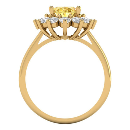 2.72 cttw Zirconia Simulated Yellow Diamond Hidden Halo Engagement Ring - Solid Gold (VVS1, Oval Cut,9x7mm)
