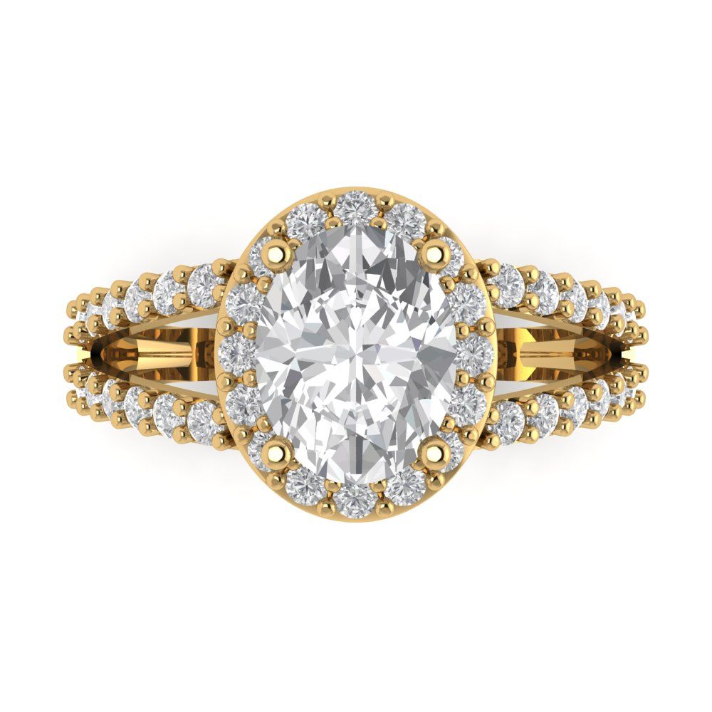 2.6 cttw White Sapphire Hidden Halo Engagement Ring - Solid Gold (Oval Cut,9x7mm)