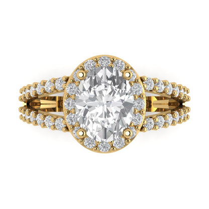 2.6 cttw Zirconia Simulated Diamond Hidden Halo Engagement Ring - Solid Gold (VVS1, Oval Cut,9x7mm)