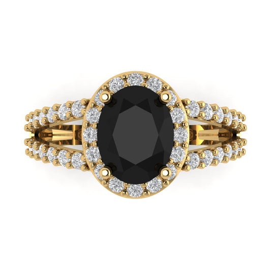 2.6 cttw Natural Onyx Hidden Halo Engagement Ring - Solid Yellow Gold (VVS1, Oval Cut,9x7mm)