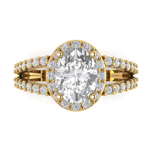 2.6 cttw Moissanite Hidden Halo Engagement Ring - Solid Yellow Gold (VVS1, Oval Cut,9x7mm)