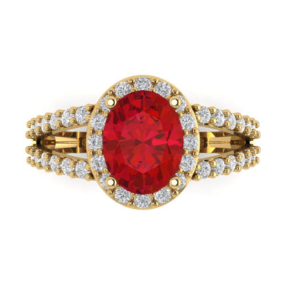 2.6 cttw Simulated Pink Tourmaline Hidden Halo Engagement Ring - Solid Gold (Oval Cut,9x7mm)