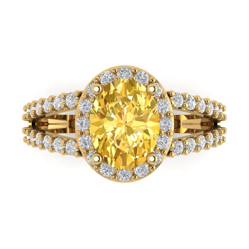 2.6 cttw Zirconia Simulated Yellow Diamond Hidden Halo Engagement Ring - Solid Gold (VVS1, Oval Cut,9x7mm)