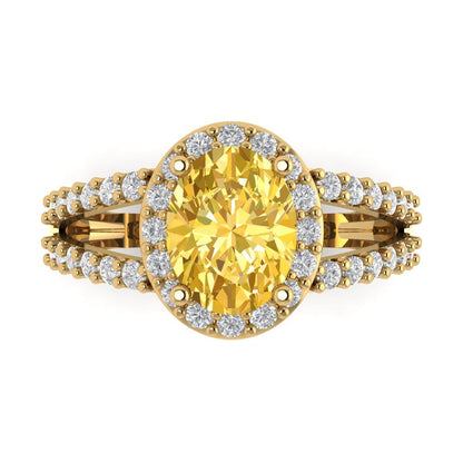 2.6 cttw Zirconia Simulated Yellow Diamond Hidden Halo Engagement Ring - Solid Gold (VVS1, Oval Cut,9x7mm)