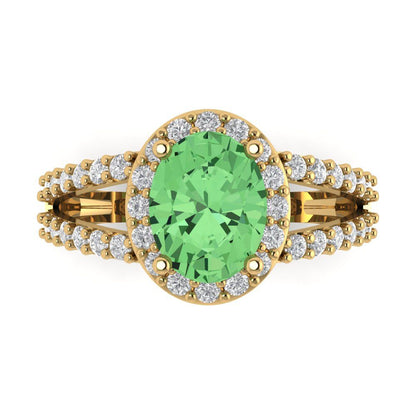 2.6 cttw Zirconia Simulated Green Diamond Hidden Halo Engagement Ring - Solid Gold (VVS1, Oval Cut,9x7mm)