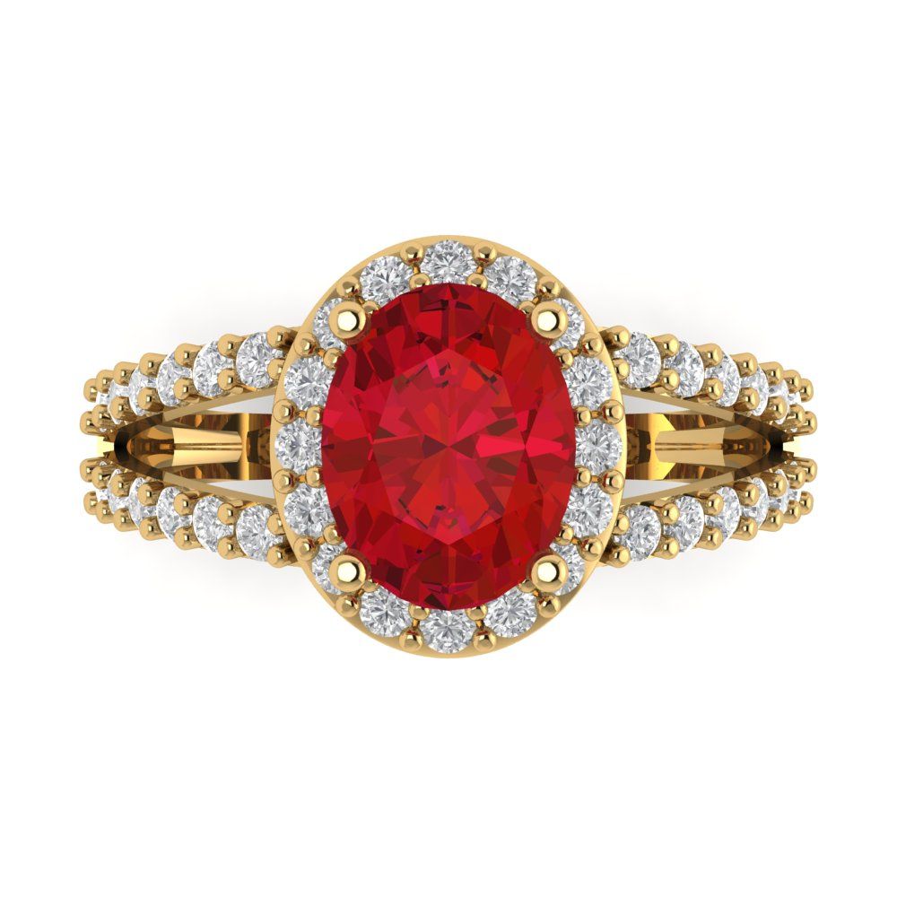 2.6 cttw Simulated Ruby Hidden Halo Engagement Ring - Solid Gold (Oval Cut,9x7mm)