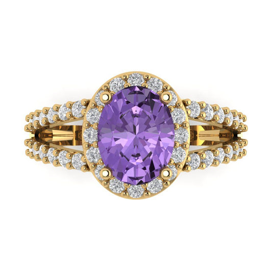 2.6 cttw Simulated Alexandrite Hidden Halo Engagement Ring - Solid Yellow Gold (VVS1, Oval Cut,9x7mm)