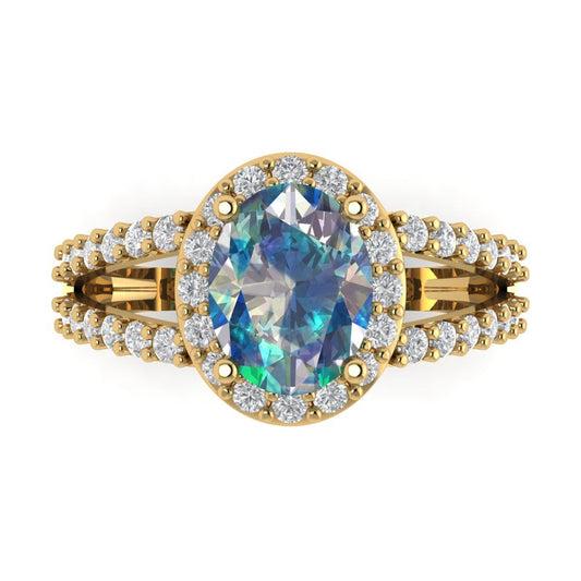 2.6 cttw Blue Moissanite Hidden Halo Engagement Ring - Solid Yellow Gold (VVS1, Oval Cut,9x7mm)