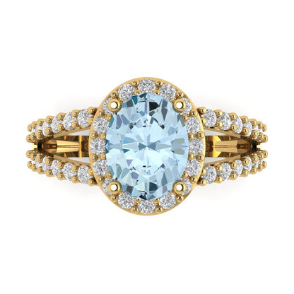 2.6 cttw Natural Sky Blue Topaz Hidden Halo Engagement Ring - Solid Gold (Oval Cut,9x7mm)