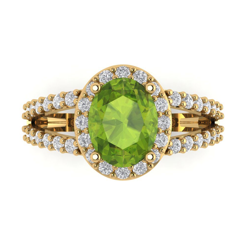2.6 cttw Natural Peridot Hidden Halo Engagement Ring - Solid Gold (Oval Cut,9x7mm)