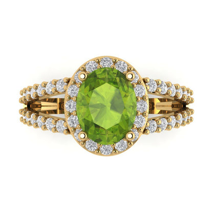 2.6 cttw Natural Peridot Hidden Halo Engagement Ring - Solid Gold (Oval Cut,9x7mm)