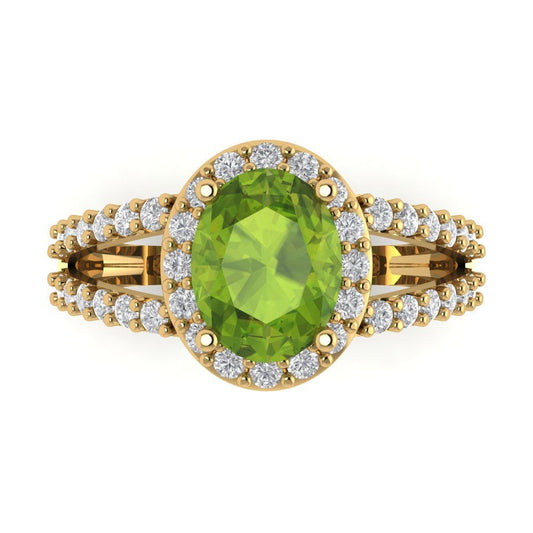 2.6 cttw Natural Peridot Hidden Halo Engagement Ring - Solid Yellow Gold (VVS1, Oval Cut,9x7mm)