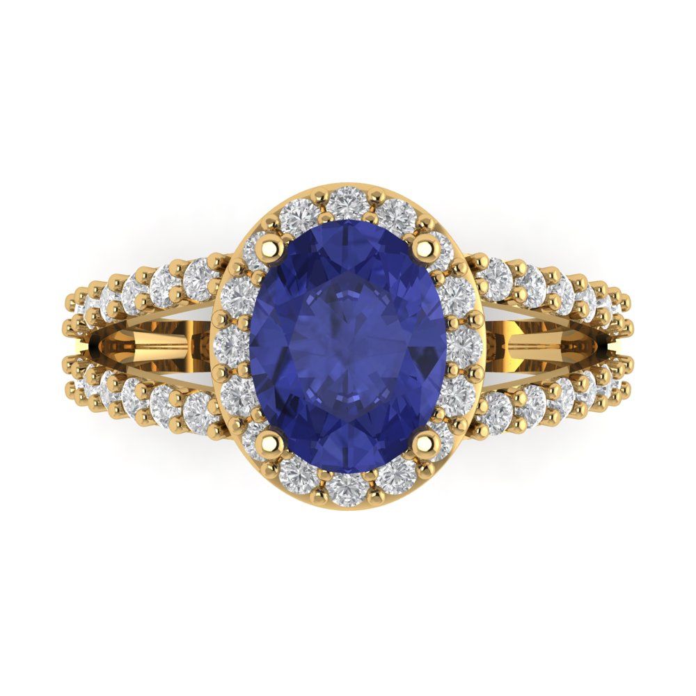 2.6 cttw Simulated Tanzanite Hidden Halo Engagement Ring - Solid Gold (Oval Cut,9x7mm)