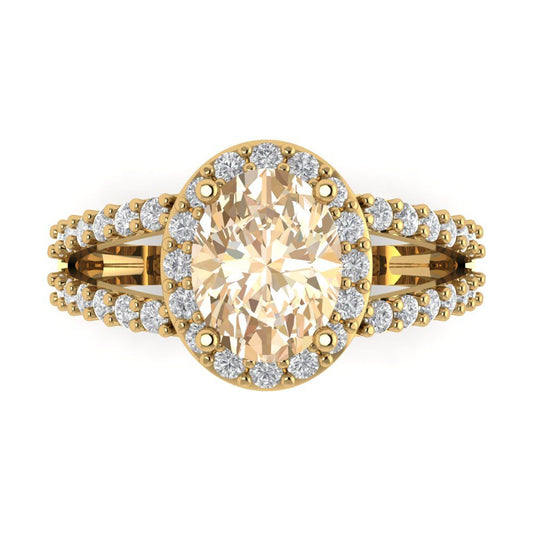 2.6 cttw Natural Morganite Hidden Halo Engagement Ring - Solid Yellow Gold (VVS1, Oval Cut,9x7mm)