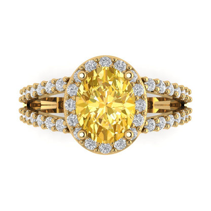2.6 cttw Natural Citrine Hidden Halo Engagement Ring - Solid Gold (Oval Cut,9x7mm)