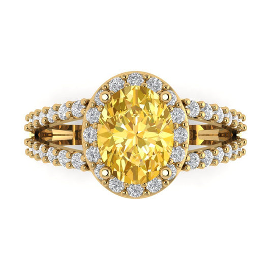 2.6 cttw Natural Citrine Hidden Halo Engagement Ring - Solid Yellow Gold (VVS1, Oval Cut,9x7mm)