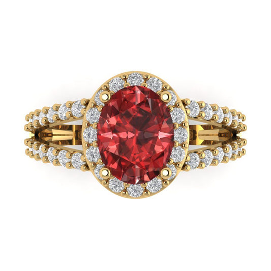 2.6 cttw Natural Garnet Hidden Halo Engagement Ring - Solid Yellow Gold (VVS1, Oval Cut,9x7mm)